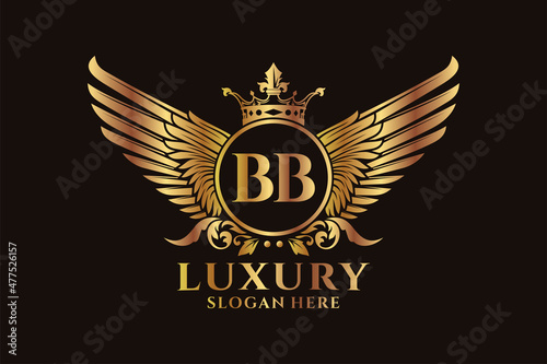 Luxury royal wing Letter BB crest Gold color Logo vector, Victory logo, crest logo, wing logo, vector logo template.
