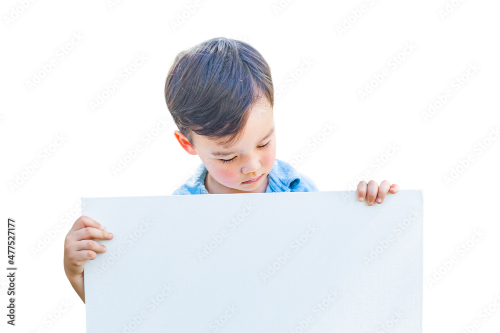 Chinese and Caucasian Boy Holding Blank Poster Board Isolated on White Background. Chinese and Caucasian Boy Holding Blank Poster Board Isolated on White Background.