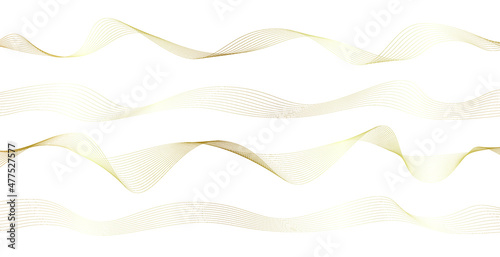 Gold line wave. Luxury style. Tech pattern. Curved wavy line, smooth stripe. Vector illustration.