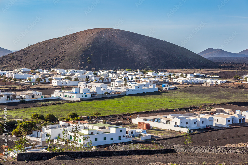 view to Yaiza and volcanic landscape of Timanfaya area
