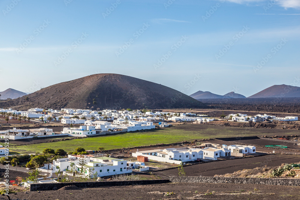 view to Yaiza and volcanic landscape of Timanfaya area