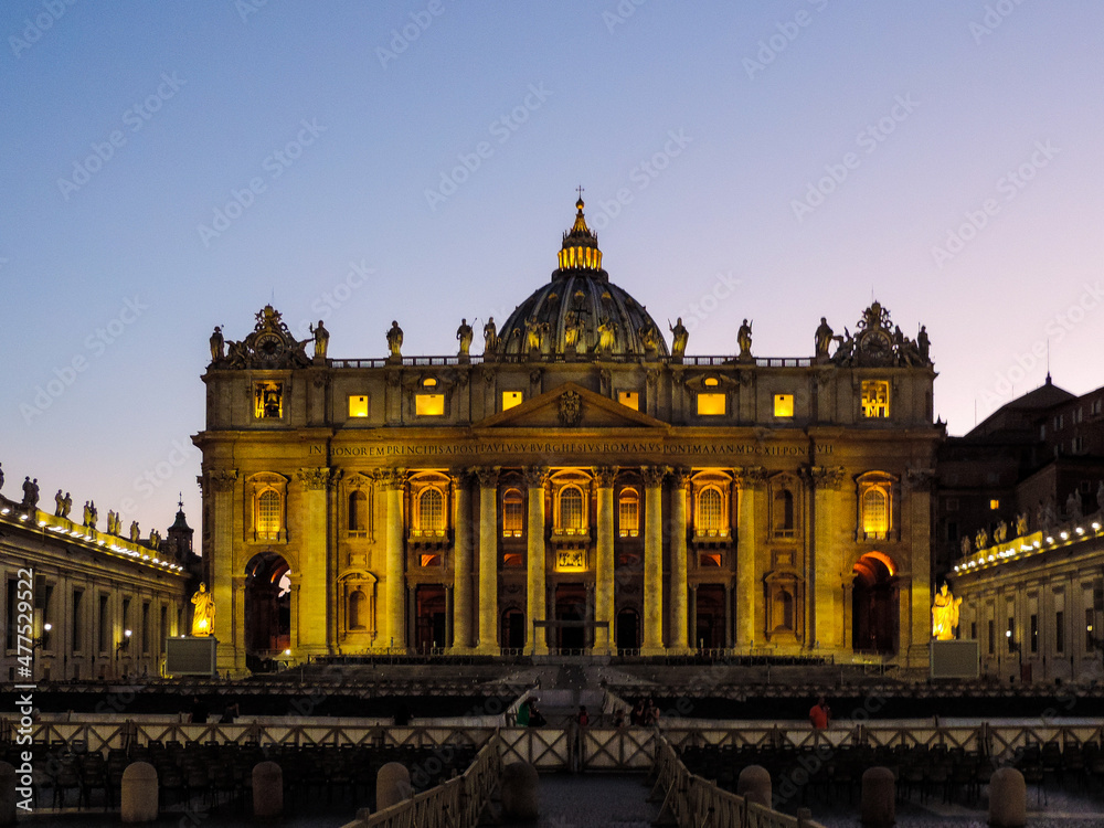 View of Basilica di San Pietro during the nightfall - Vatican City, Italy