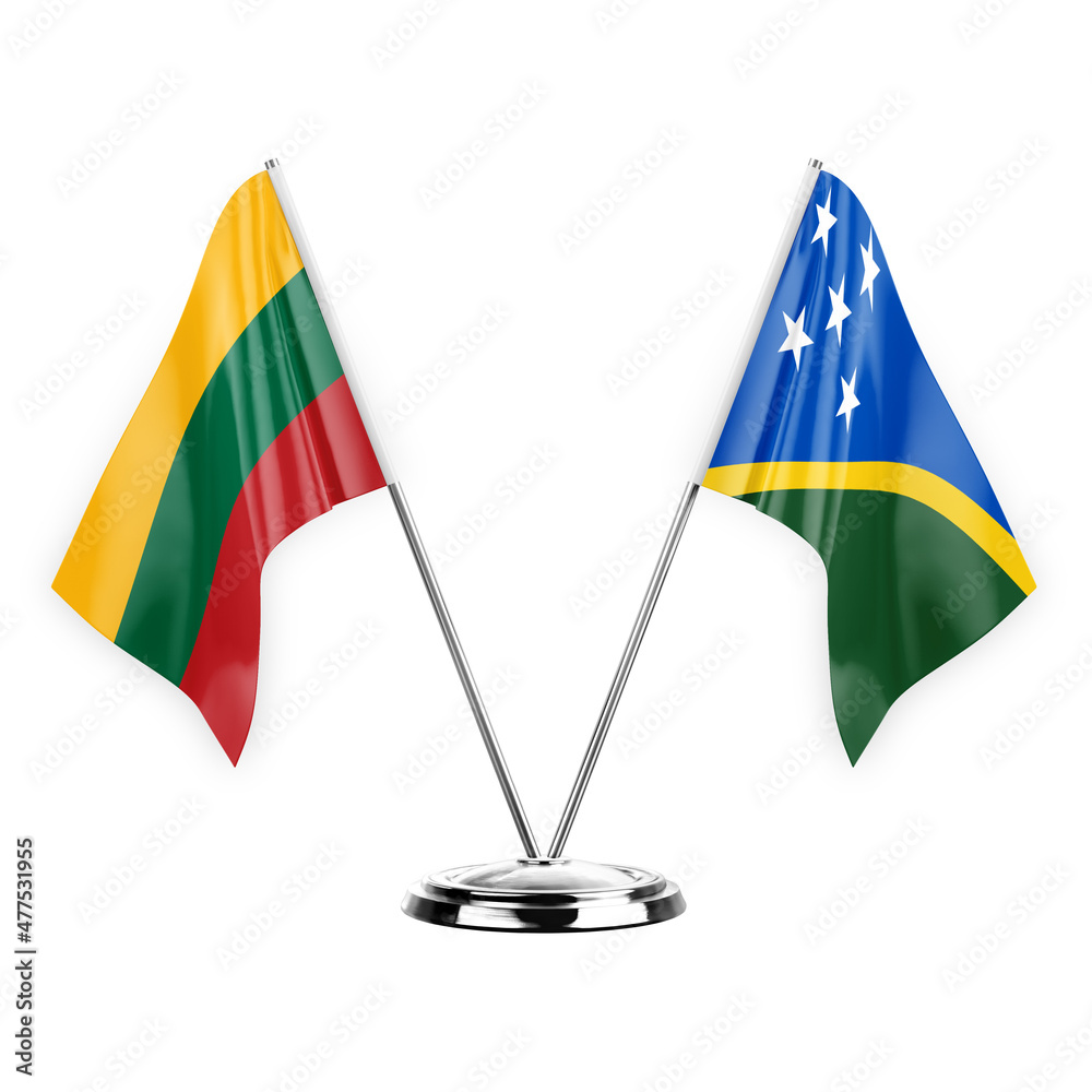 Two table flags isolated on white background 3d illustration, lithuania and solomon islands Two table flags isolated on white background 3d illustration, lithuania and solomon islands