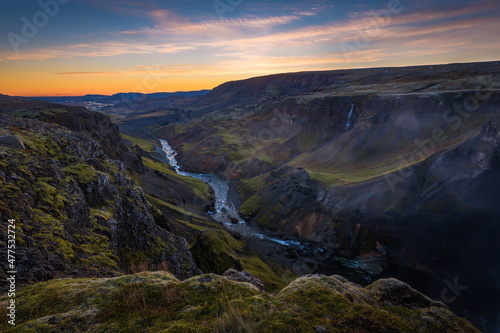 Fossardalur valley and Fossá river in Iceland at sunset. © p_rocha