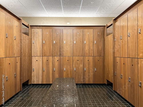 Wooden Lockers, Public lockers room with combination lock, Make sure don't forget your belongings after using the lockers. nobody inside.