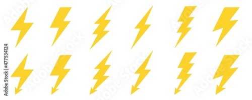 Set of Lightning Bolt Thunder Flash Flat Icon For Electricity Business Company