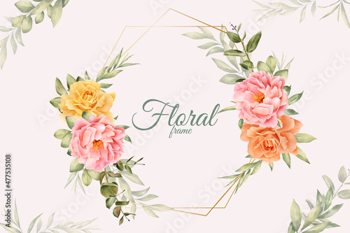 Elegant Watercolor Floral Background Design with Hand Drawn Peony and Leaves