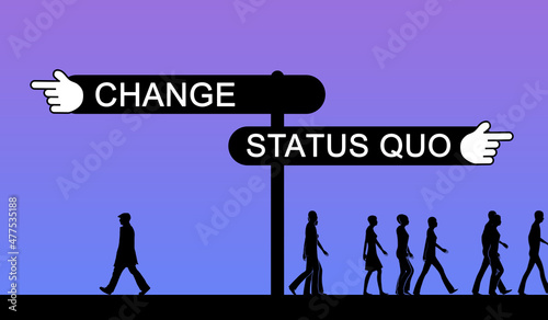 Change or Status Quo Concept Idea with People. Individual VS Crowd   photo