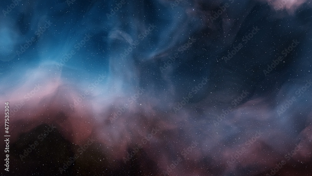 Obraz premium Deep space nebula with stars. Bright and vibrant Multicolor Starfield Infinite space outer space background with nebulas and stars. Star clusters, nebula outer space background 3d render