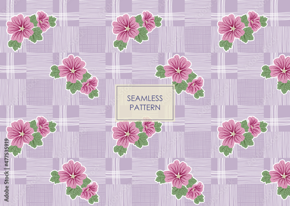 Obraz premium RETRO ABSTRACT PLAID PATTERN DESIGN WITH FLOWERS. SWEET COLOR RETRO TARTAN PATTERN WITH FLOWERS