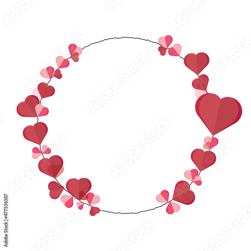 Wreath with Red and Pink Heart. paper Hearts isolated on white background with copy space.Valentine day, mother day, father day. design template for card, promotion, presentation. Vector Illustration