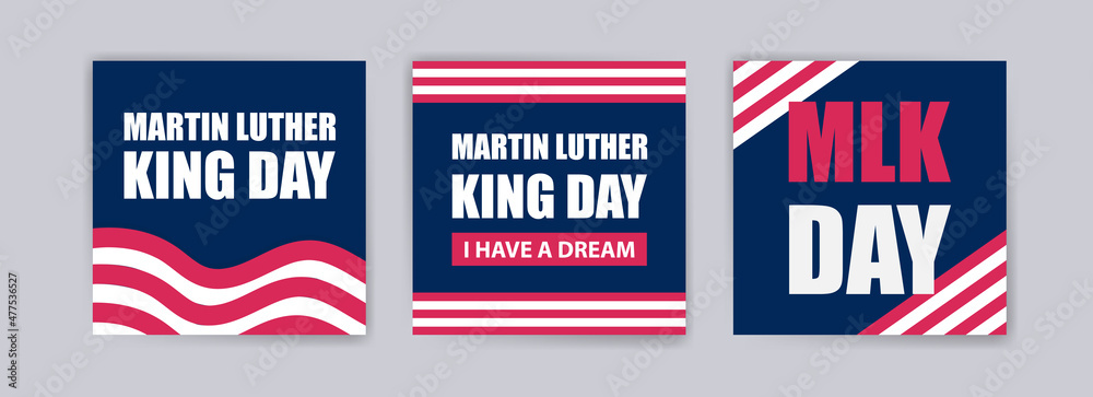 Martin Luther King Day celebrate cards set with United States national flag. vectors for cards, banners and posters.