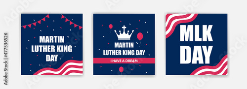 Obraz na plátne Martin Luther King Day celebrate cards set with United States national flag