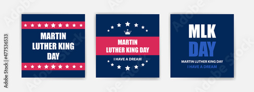 Fotografering Martin Luther King Day celebrate cards set with United States national flag