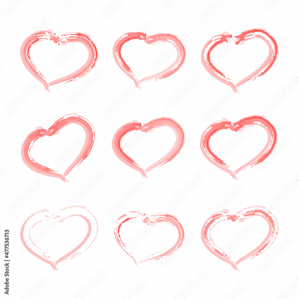 Set of hearts. Decorative design elements for Valentine's Day. Brush drawing 