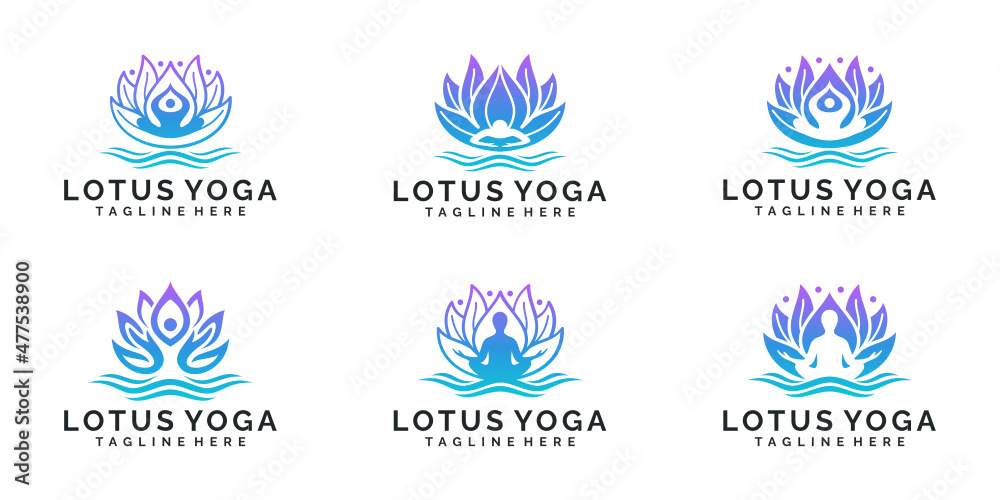 Set of lotus yoga logo design