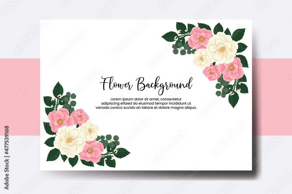 Wedding banner flower background, Digital watercolor hand drawn Pink Mini Rose Flower design Template