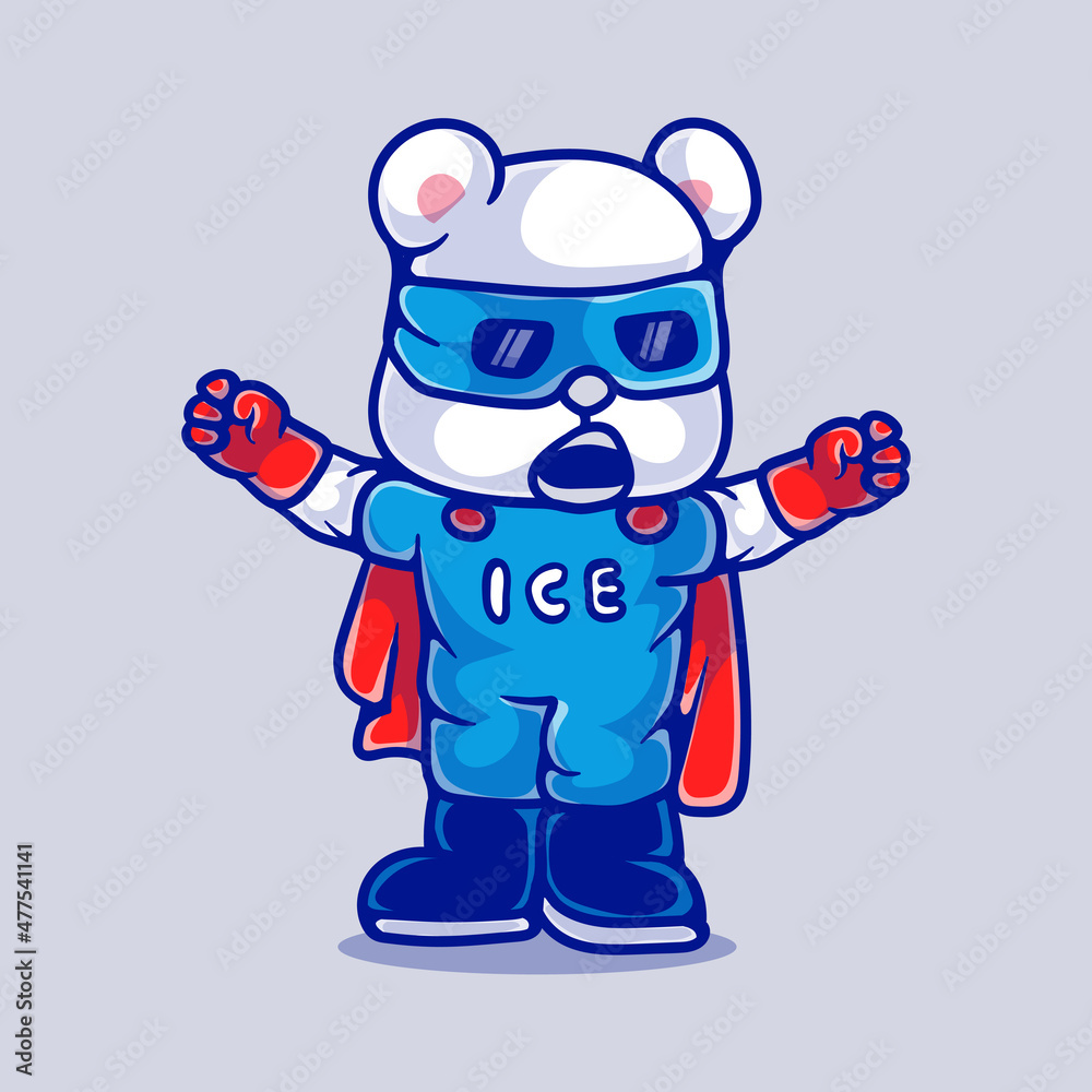 cute superhero polar bear illustration
