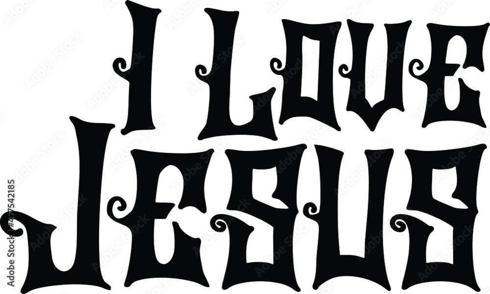 I Love Jesus Black and White Typographic Design For T-shirt Print 