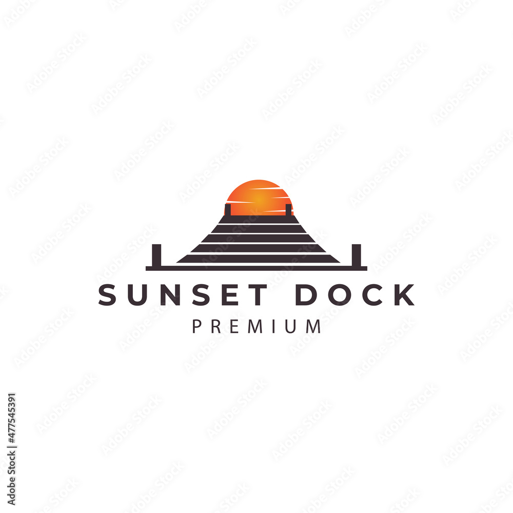 dock with sunset harbor logo design vector icon illustration