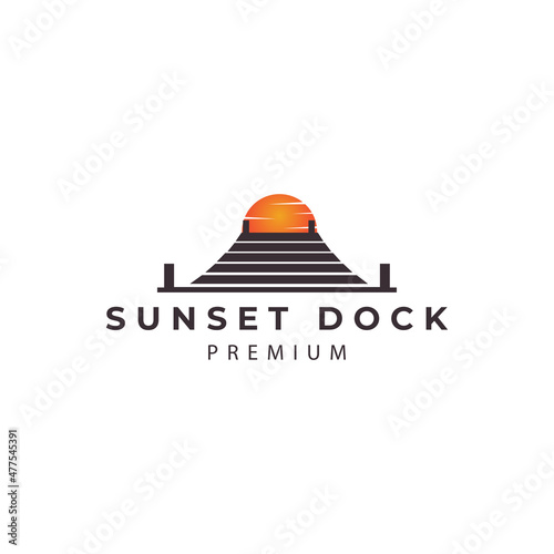Valokuva dock with sunset harbor logo design vector icon illustration