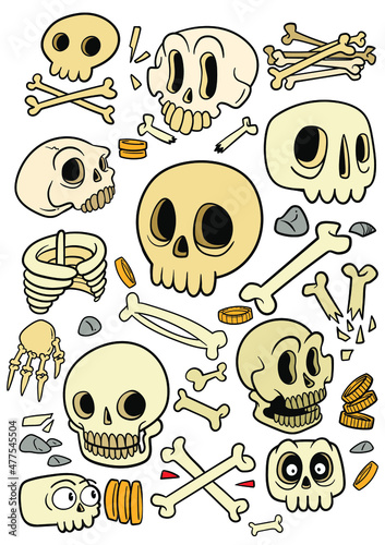 Assorted Skulls Bones   Treasure Hand Drawn Illustrations