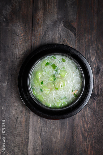 Sup Oyong gambas, refreshing chinese okra or luffa and noodle Soup