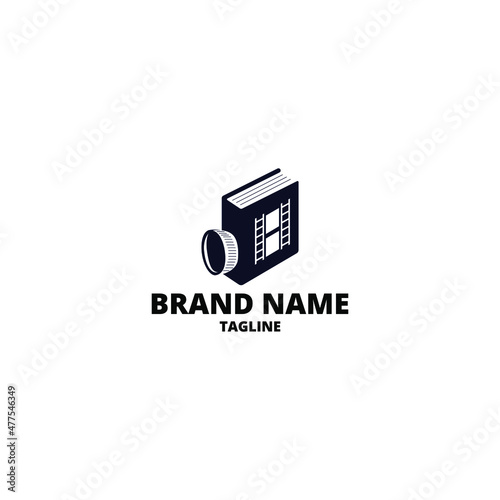 Book logo design template combined with a video camera, suitable for business, videography, video courses, camera sales, or an identity for a service provider brand.