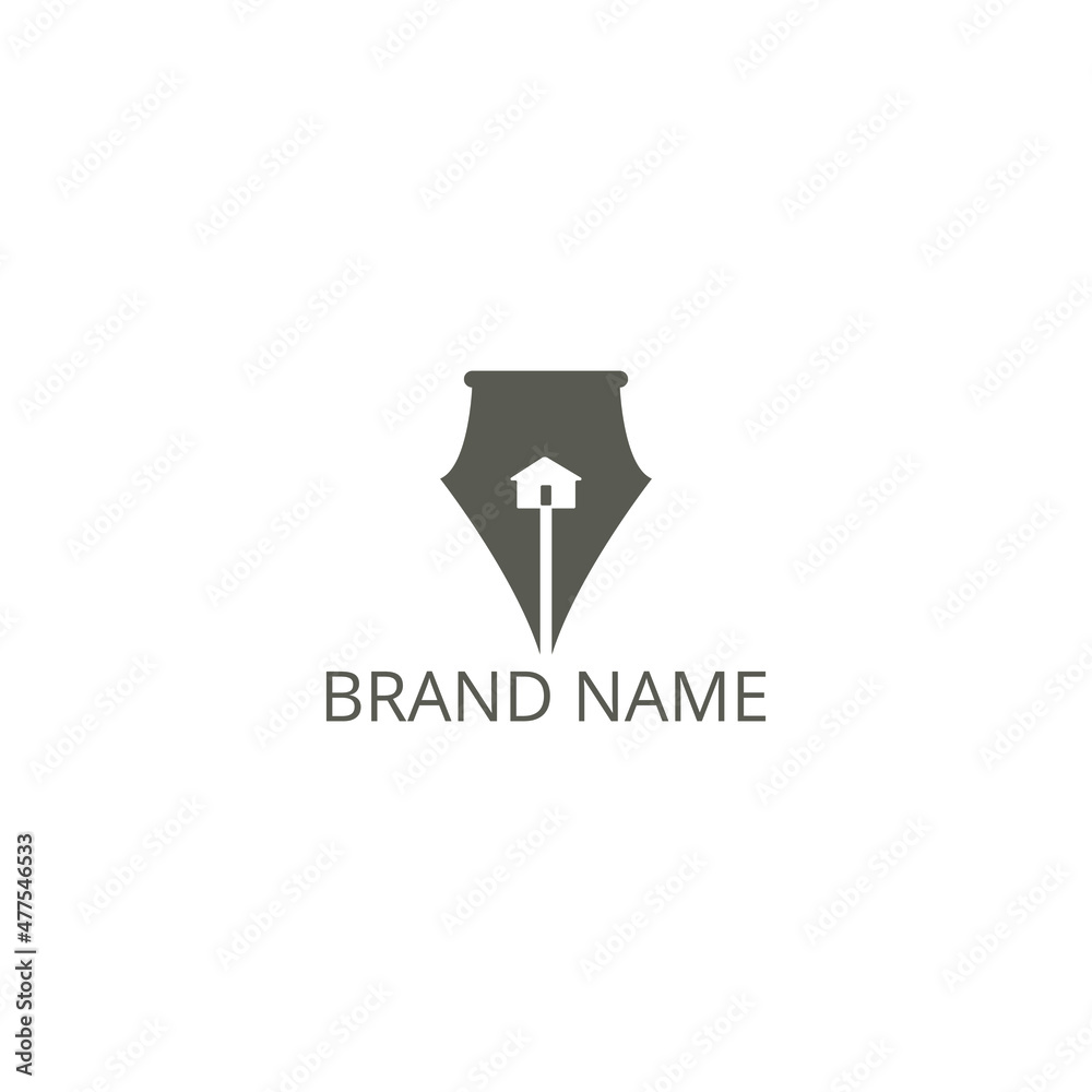 Pen logo design template combined with home, suitable for printing businesses, writers, construction, libraries and bookstores