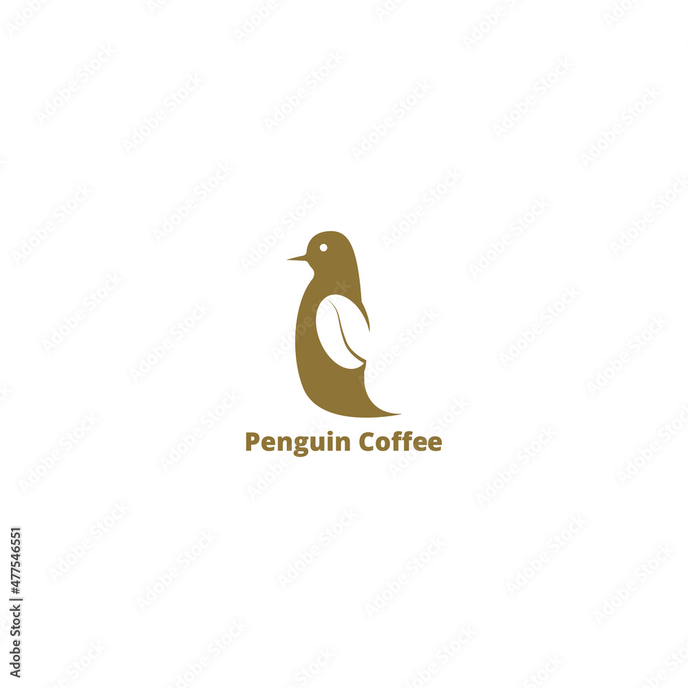 Penguin silhouette logo design template and coffee beans, very suitable as a brand identity in the coffee business or coffee shop Penguin silhouette logo design template and coffee beans, very suitable as a brand identity in the coffee business or coffee shop