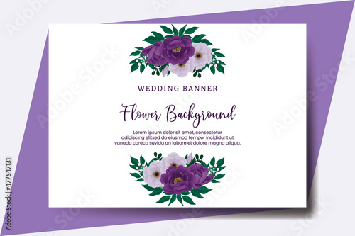 Wedding banner flower background  Digital watercolor hand drawn Purple Peony Flower design Template