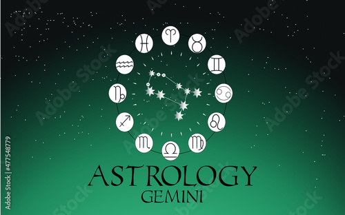 Astrologia Mandala do zodiaco com signo de Gêmeos Estrelas Céu