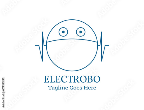 Lines forming a face with electric current on the right and left for the robotic logo
