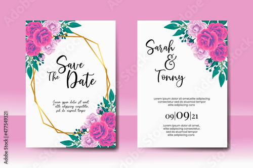 Wedding invitation frame set, floral watercolor Digital hand drawn Rose with Camellia flower design Invitation Card Template