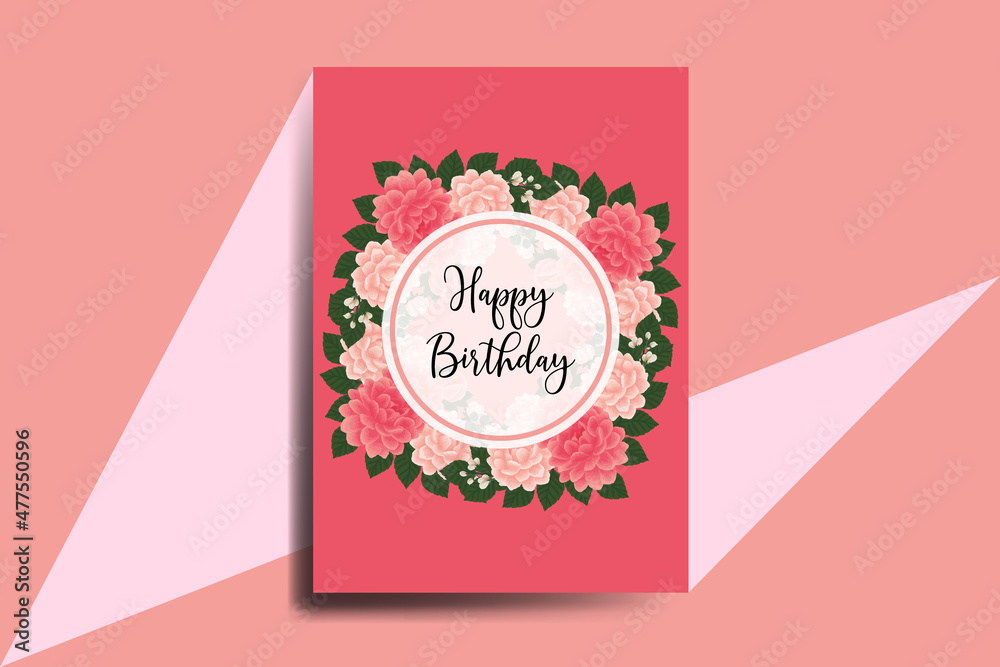 Greeting card birthday card Digital watercolor hand drawn Dahlia Flower Design Template