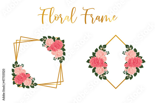 Floral Frame Dahlia Flower Design Template, Digital watercolor hand drawn