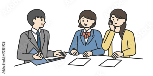 講師から話を聞く親子のイラスト素材