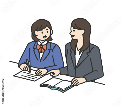 講師から勉強を教わる学生のイラスト素材