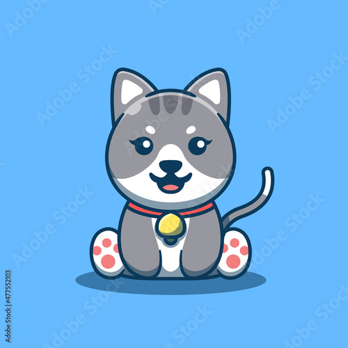 Cute cat icon cartoon vector illustration. Isolated cute cat. Flat cartoon style.