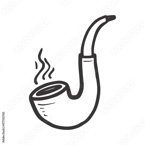 Smoking pipe doodle. Hand drawn doodle sketch style. Drawing line simple smoke pipe icon. Isolated vector illustration.