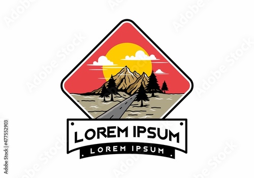 Middle road and mountain illustration