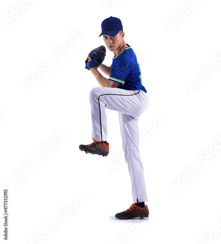 Photography Full Length of Pitcher Baseball Player  isolated on white background