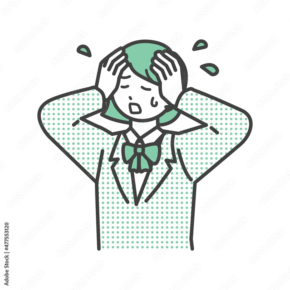 Fototapeta premium 頭を抱えて悩む学生の女の子のイラスト素材