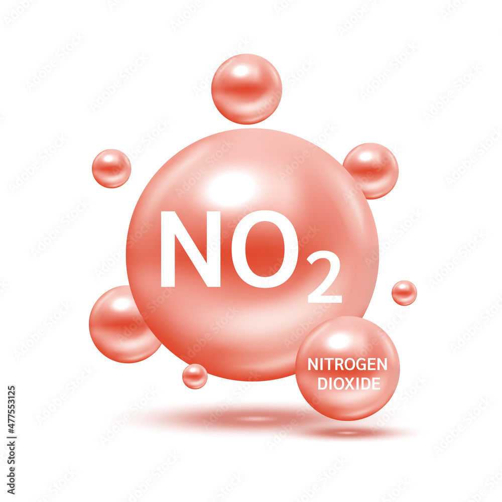 Nitrogen Dioxide NO2 molecule models red and chemical formulas