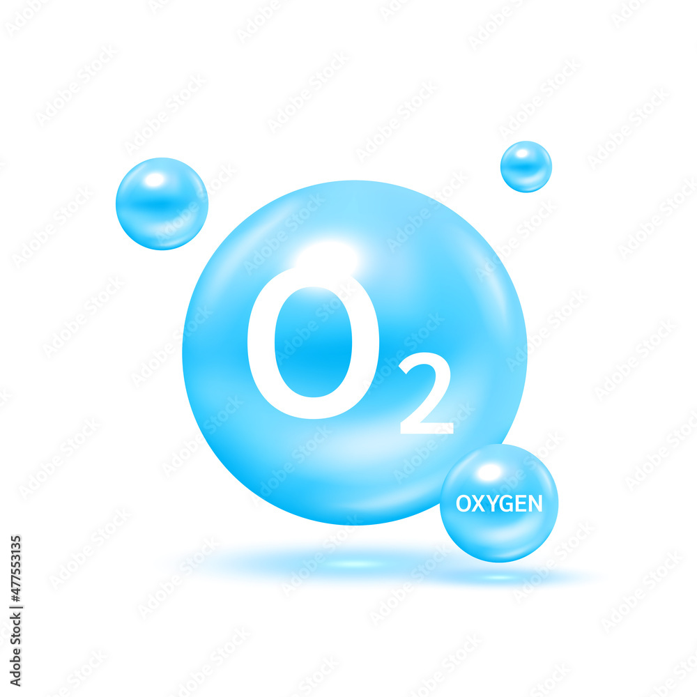 Oxygen O2 molecule models blue and chemical formulas. Natural gas. For  decoration oxygen cosmetics. Ecology and biochemistry concept. on white  background. 3D Vector Illustration. Stock Vector | Adobe Stock