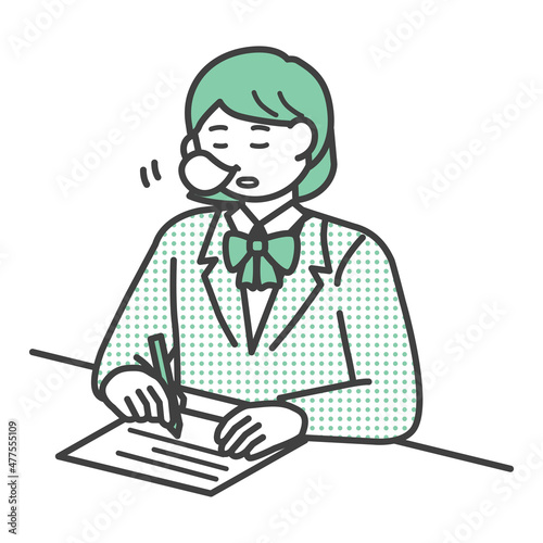 居眠りをする学生の女の子のイラスト素材