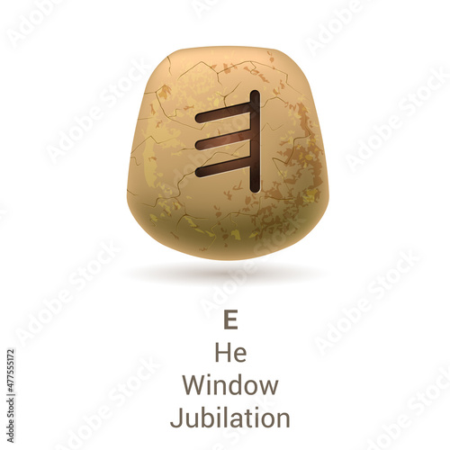 Illustration of Runic Stone with Letter E, He, Window, or Jubilation from Phoenician Alphabet on White Background photo