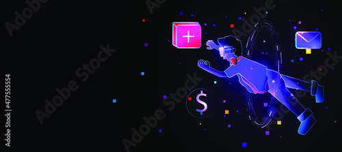 this is metaverse and futuristic technology and Augmented reality , Virtual reality and earth ,text metaverse and fixed reality 