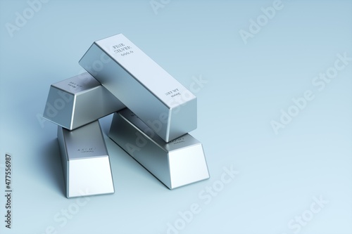 silver bars, 3D rendering isolated on white background