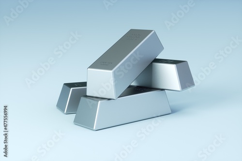 silver bars, 3D rendering isolated on white background